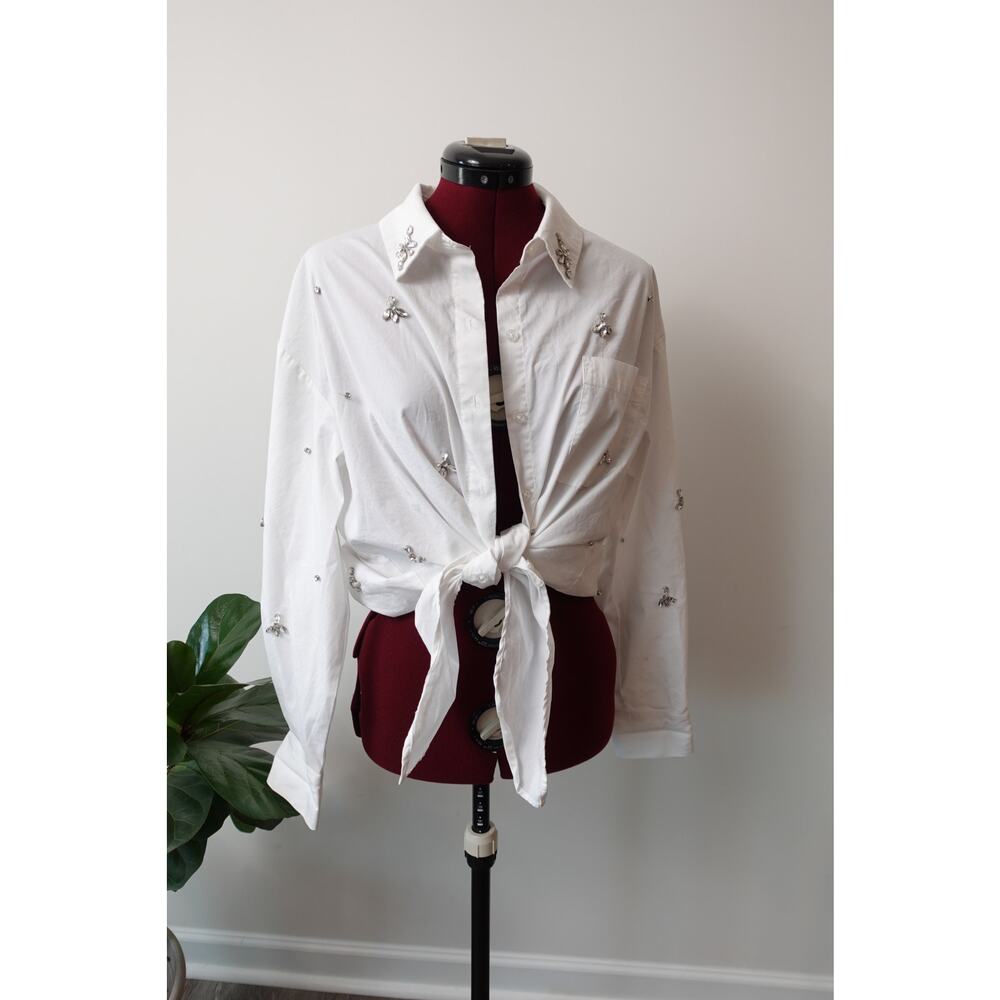 I.N.C International Concept Women Down Button White Top Size Large